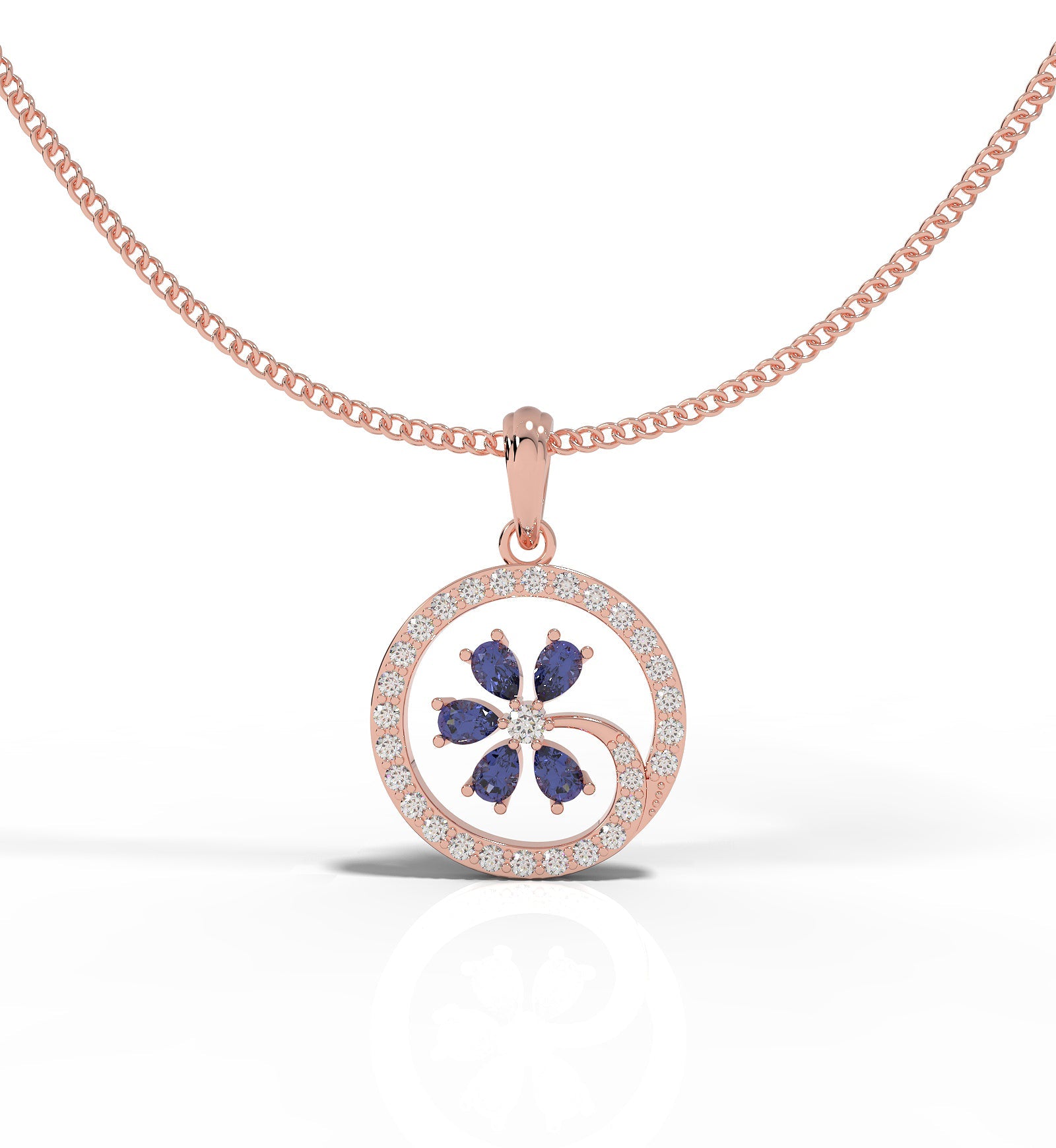 Round Evil Eye Pendant With Chain, Hallmarked 925 Sterling Silver Rose Gold - sitabo