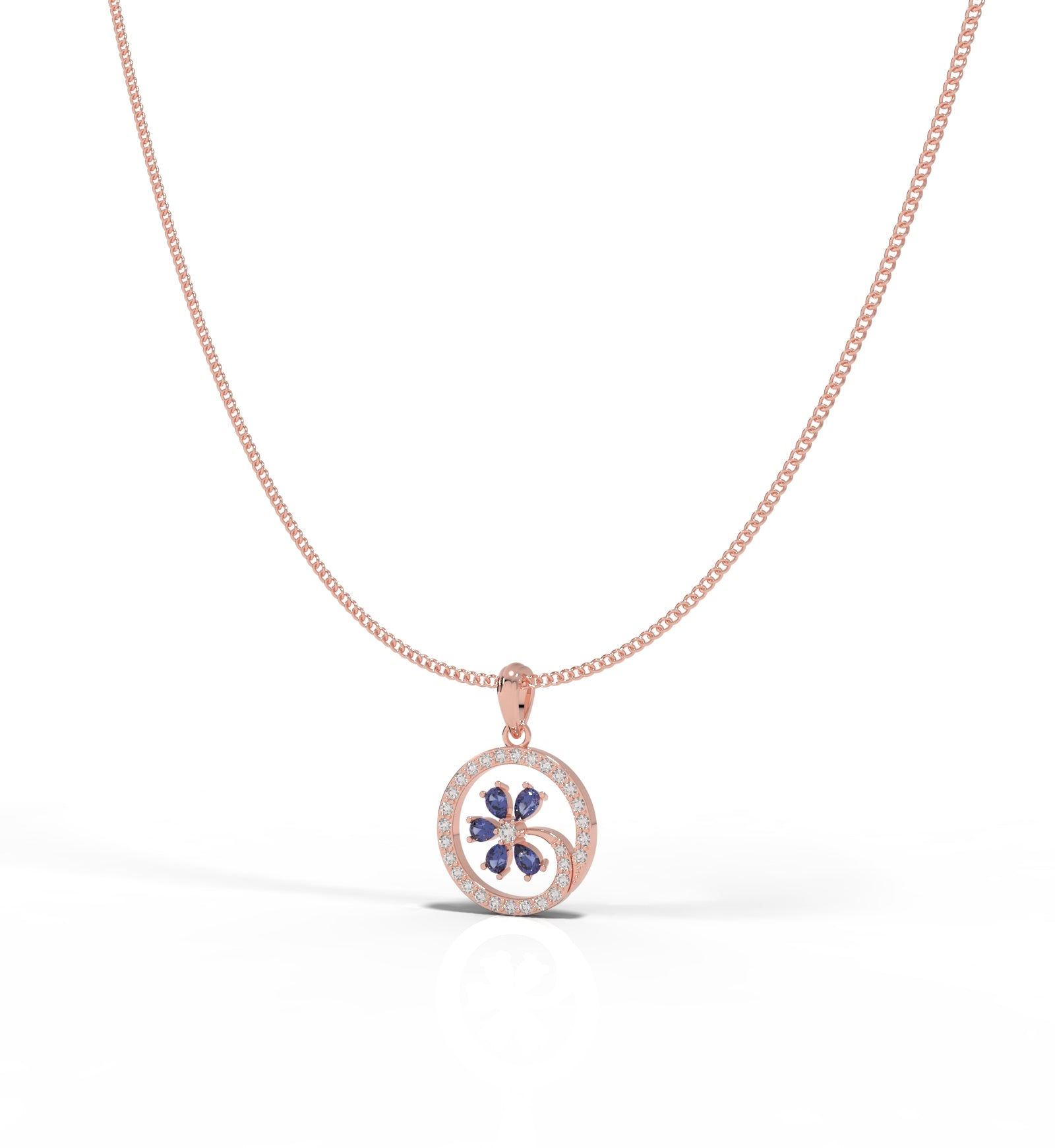 Round Evil Eye Pendant With Chain, Hallmarked 925 Sterling Silver Rose Gold - sitabo