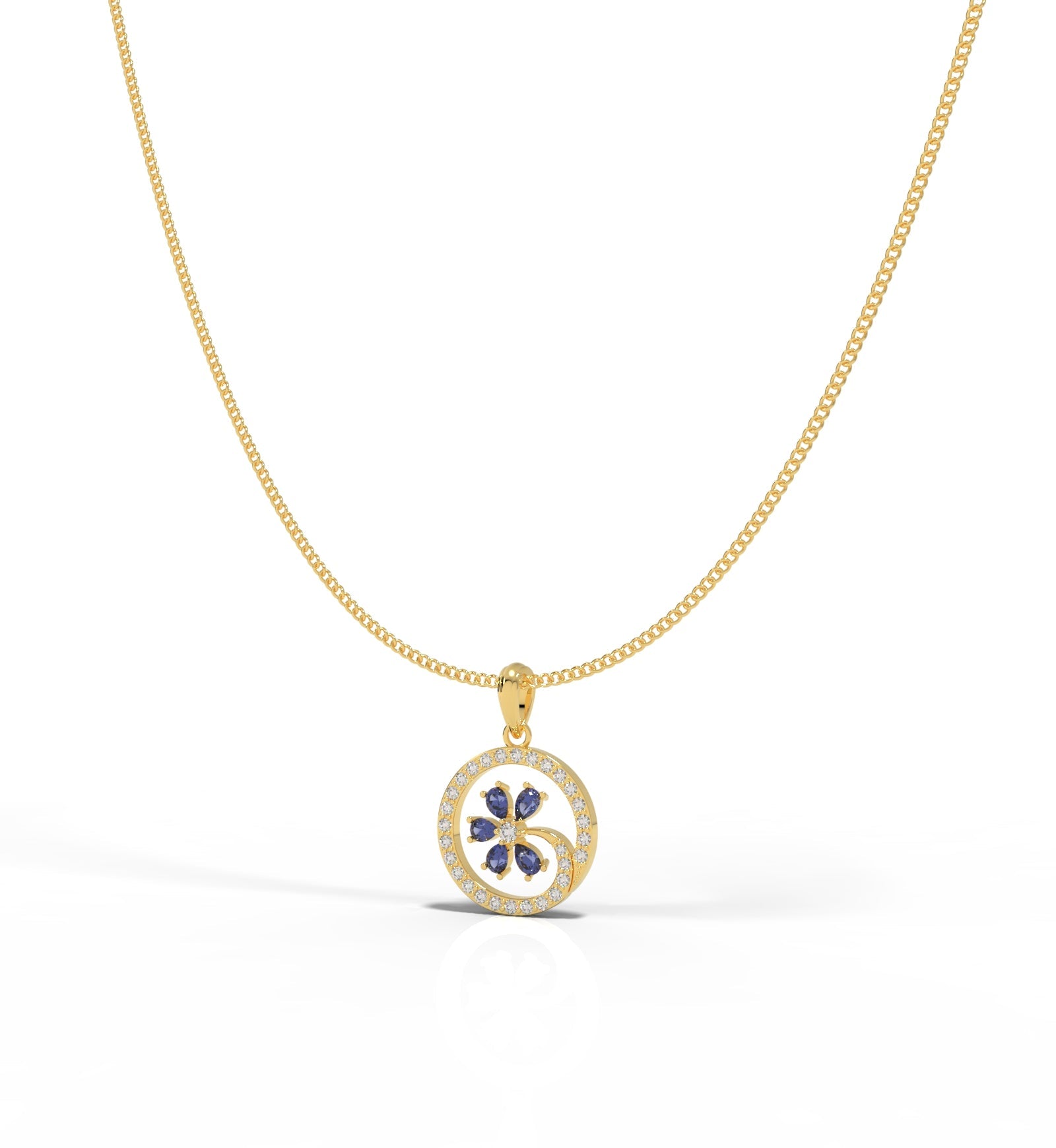 Circle Flower Pendant With Chain, Hallmarked 925 Sterling Silver - sitabo