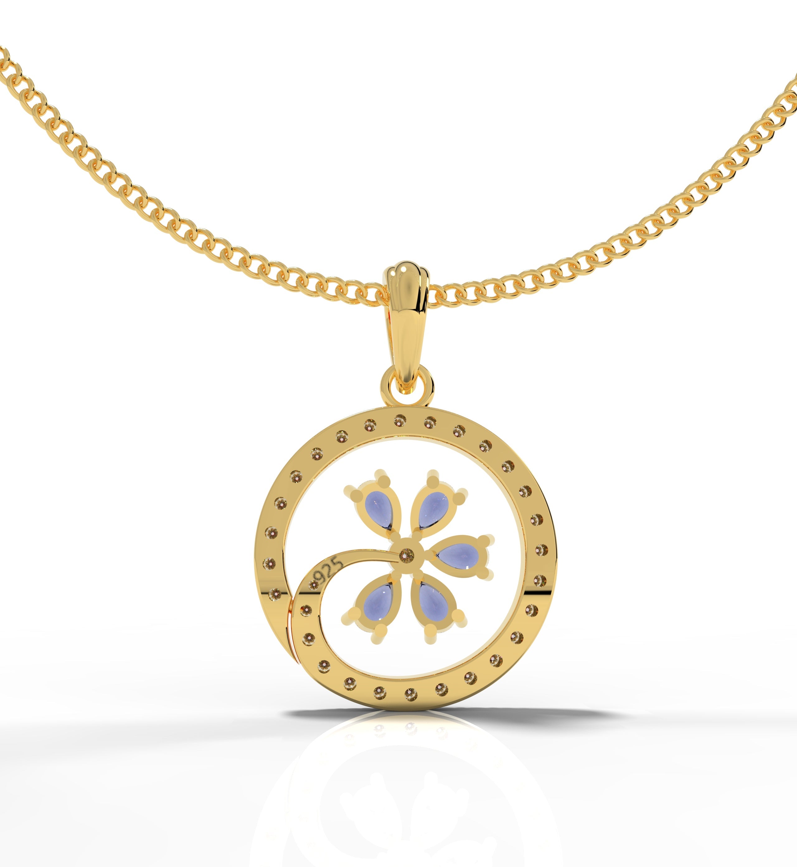 Circle Flower Pendant With Chain, Hallmarked 925 Sterling Silver - sitabo