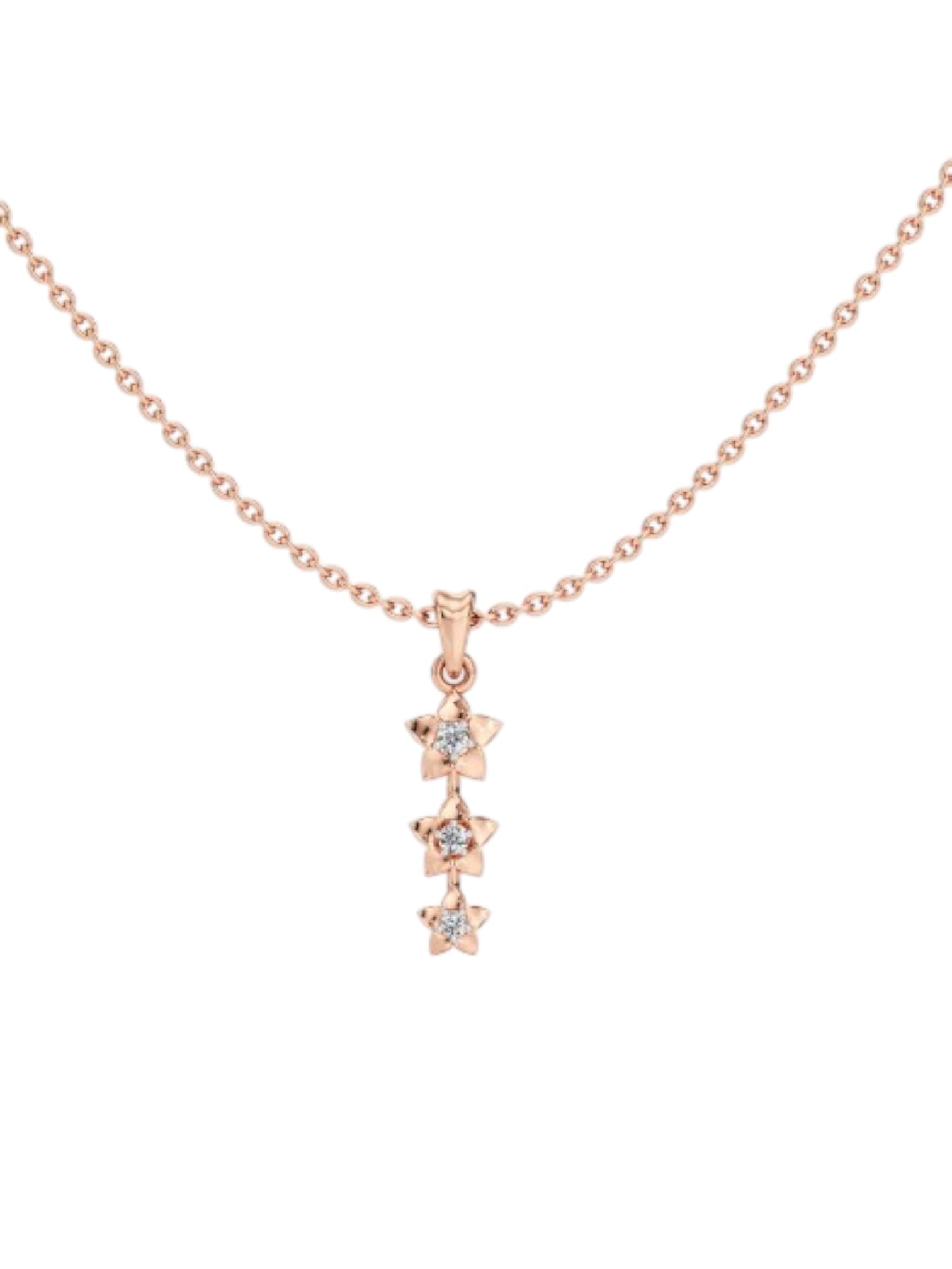 Trendy Flower Shape 925 Sterling Silver CZ Stone Rose Gold Plated Pendant With Chain For Women By Kesardeep