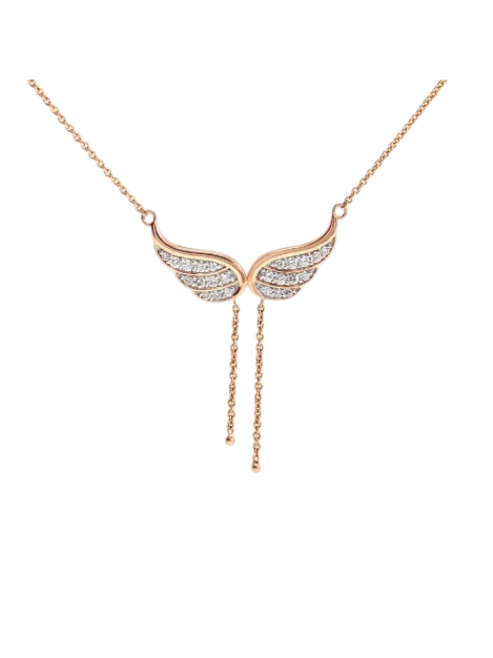 925 Sterling Silver Elegant Angel Wing Design CZ Stones Rose Gold Plated Pendant With Chain For Women Kesardeep