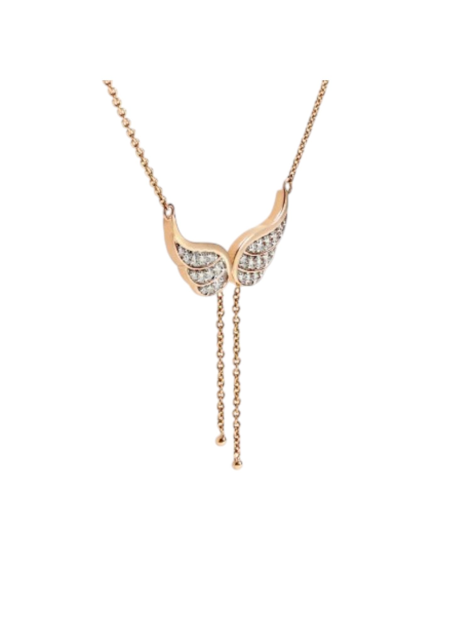 925 Sterling Silver Elegant Angel Wing Design CZ Stones Rose Gold Plated Pendant With Chain For Women Kesardeep