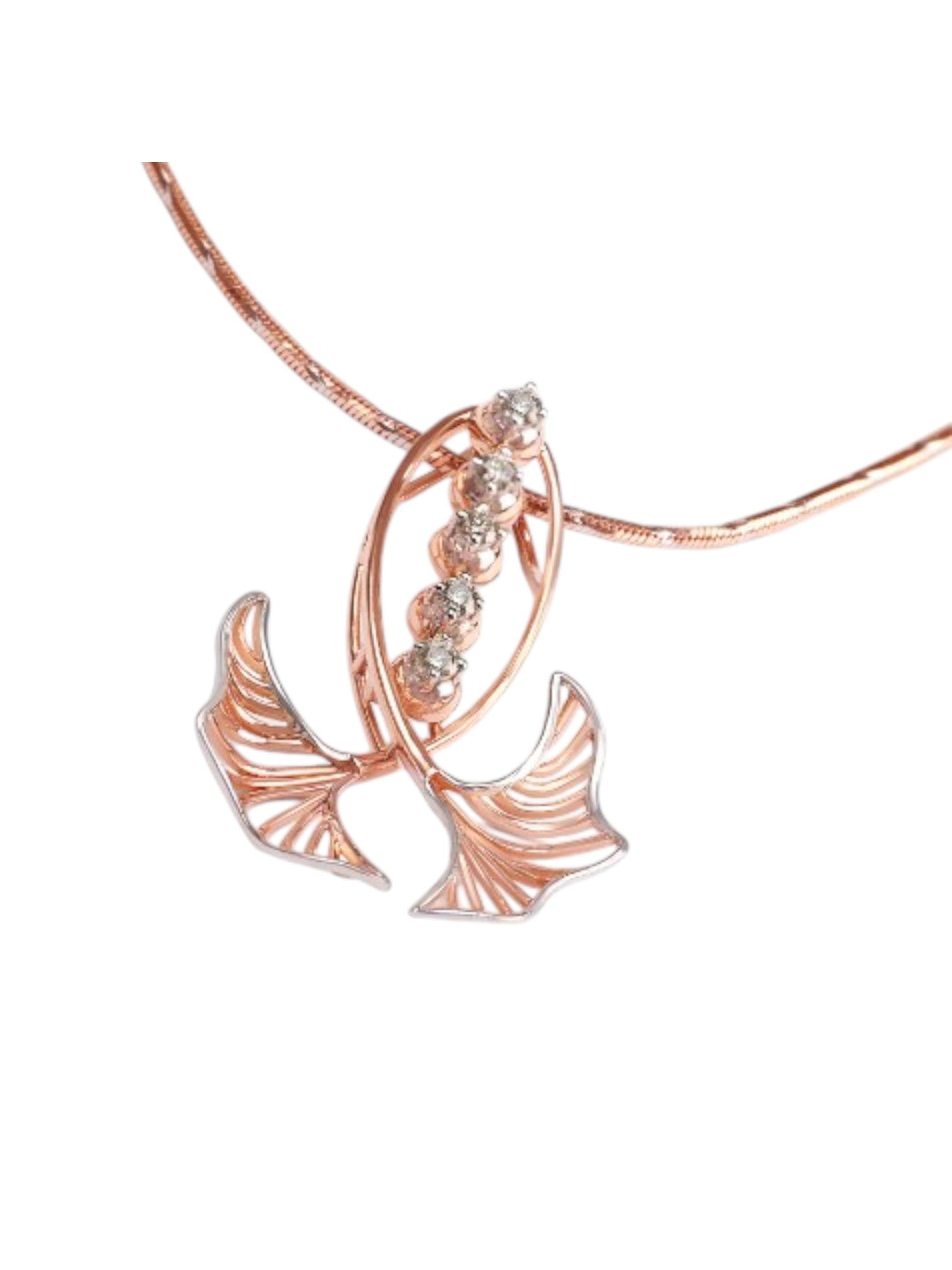 Trendy Flower Shape 925 Sterling Silver CZ Stone Rose Gold Plated Pendant With Chain For Women By Kesardeep
