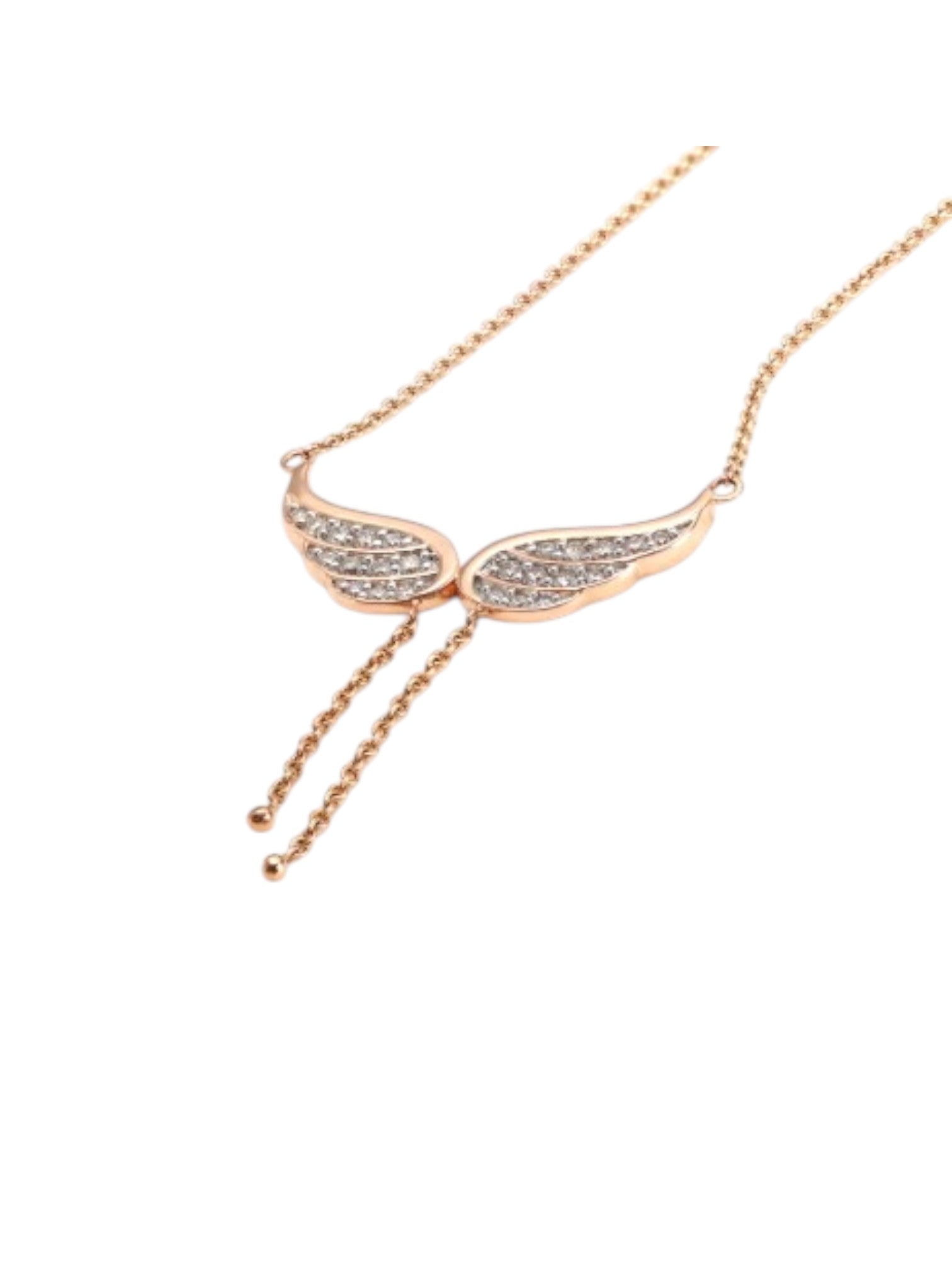 925 Sterling Silver Elegant Angel Wing Design CZ Stones Rose Gold Plated Pendant With Chain For Women Kesardeep