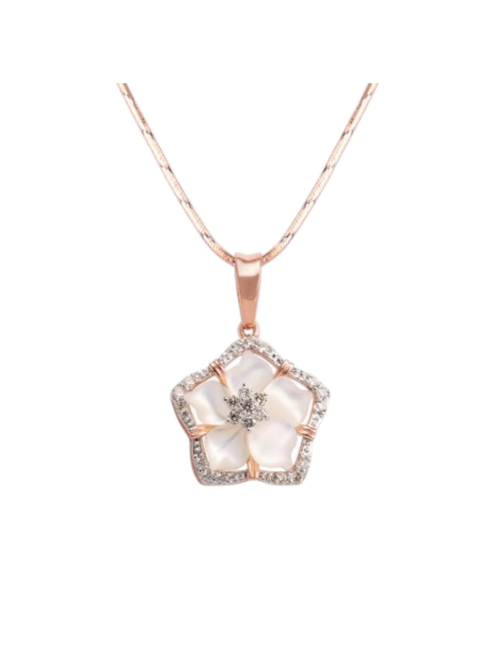 Trendy Flower Design 925 Sterling Silver CZ Stone Rose Gold Plated Pendant With Chain For Women By Kesardeep