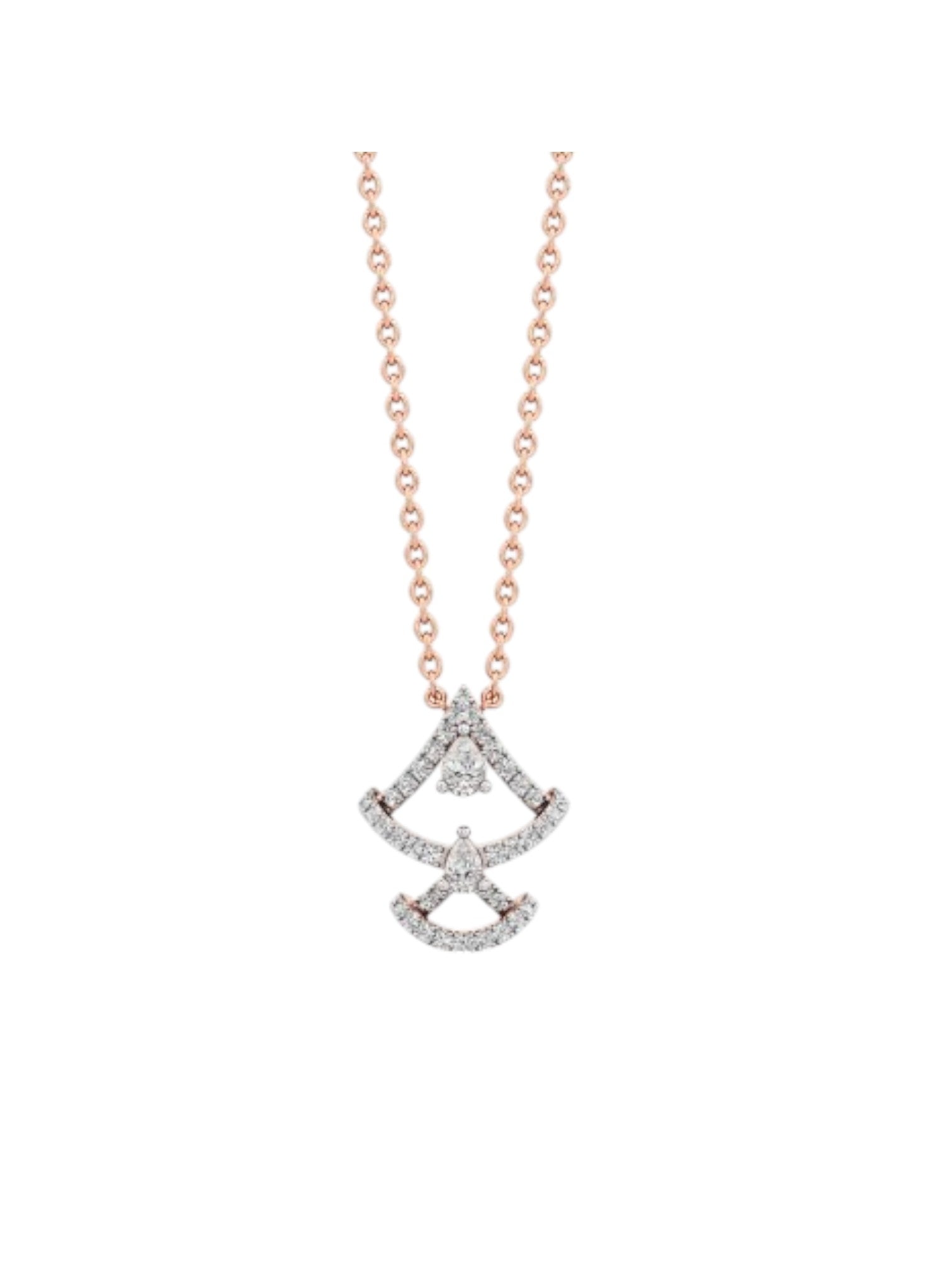 925 Sterling Silver Minimal Design CZ Stones Rose Gold Plated Pendant With Chain For Women Kesardeep