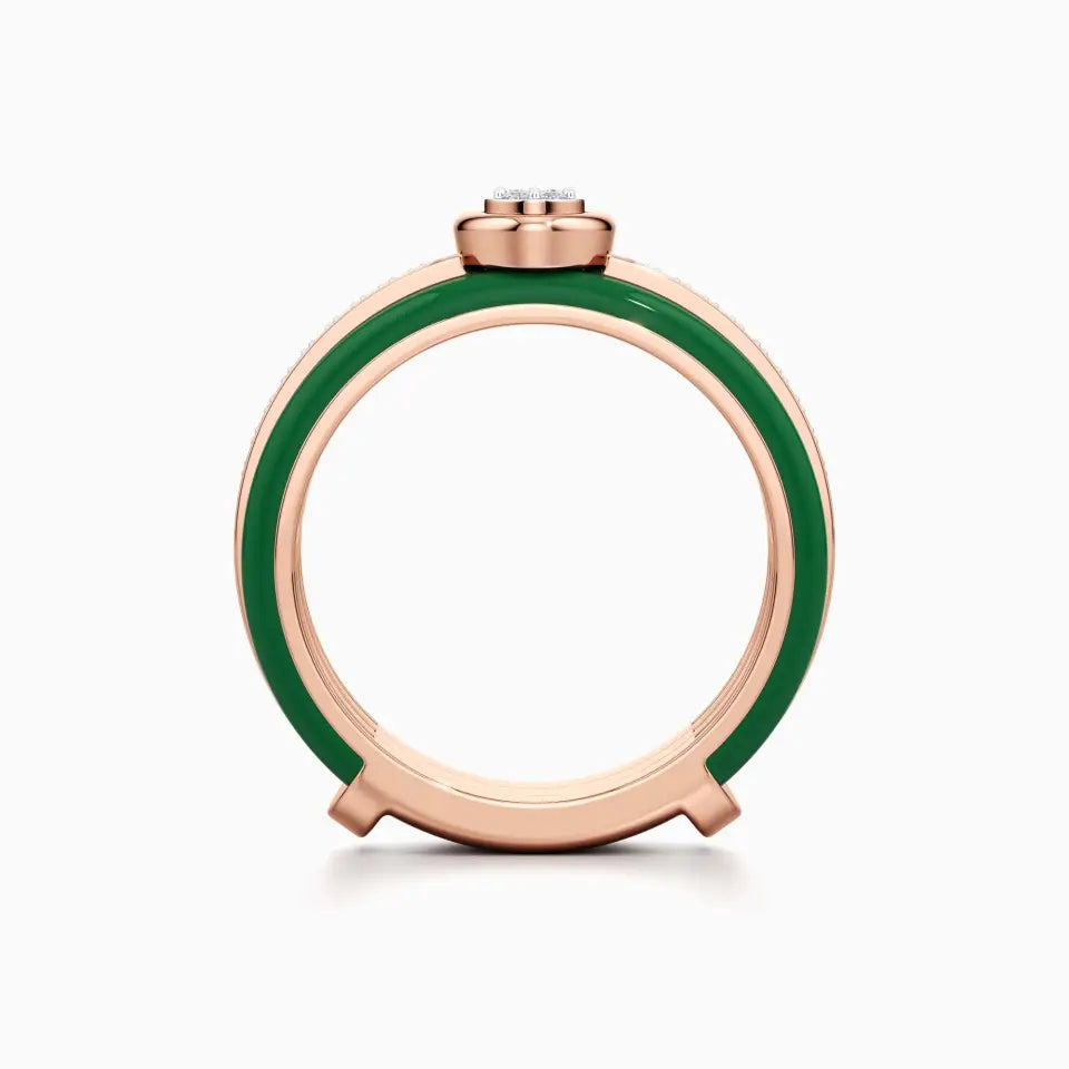 Green Enamel Rosegold Replicated Ring By Kesardeep Impex in 925 Sterling Silver