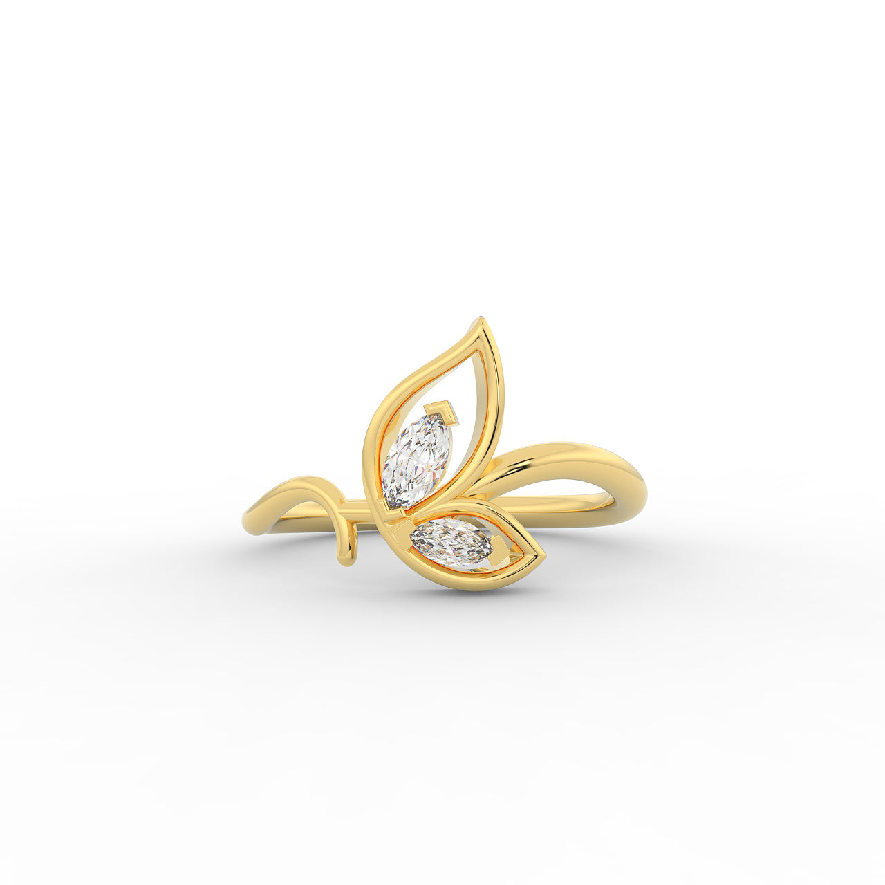Sassy Winged Shaped Ring- Hallmarked 925 Sterling Silver Yellow Gold - sitabo