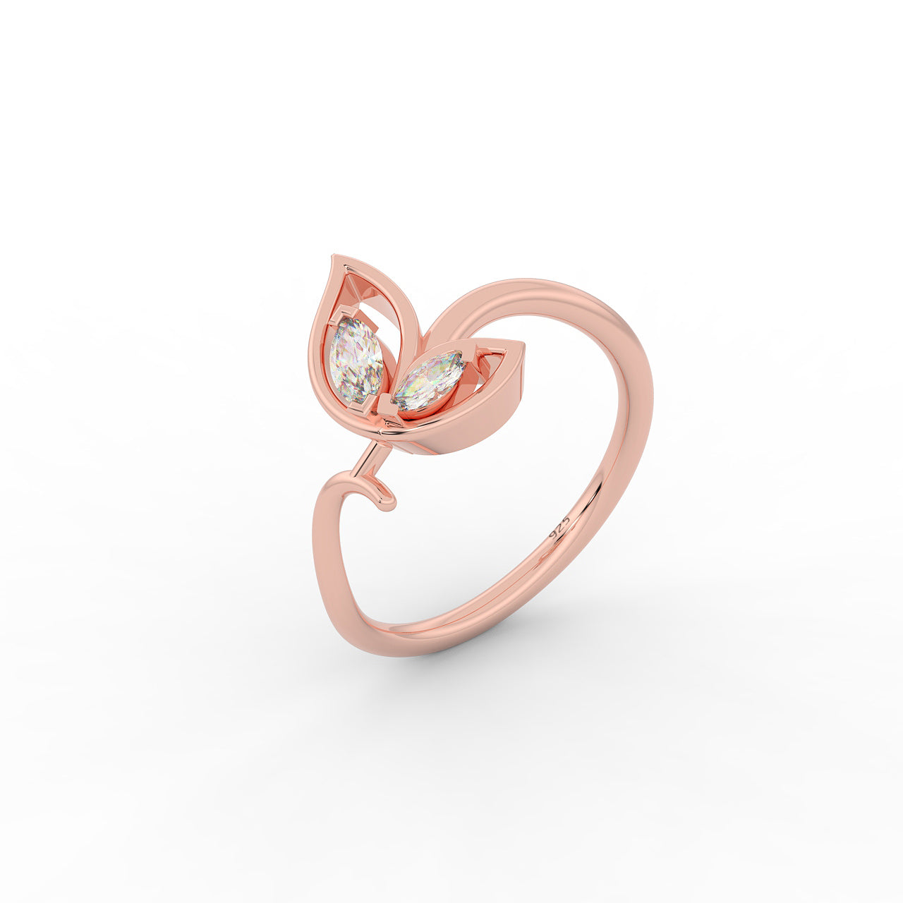 Sassy Winged Shaped Ring- Hallmarked 925 Sterling Silver Rose Gold - sitabo