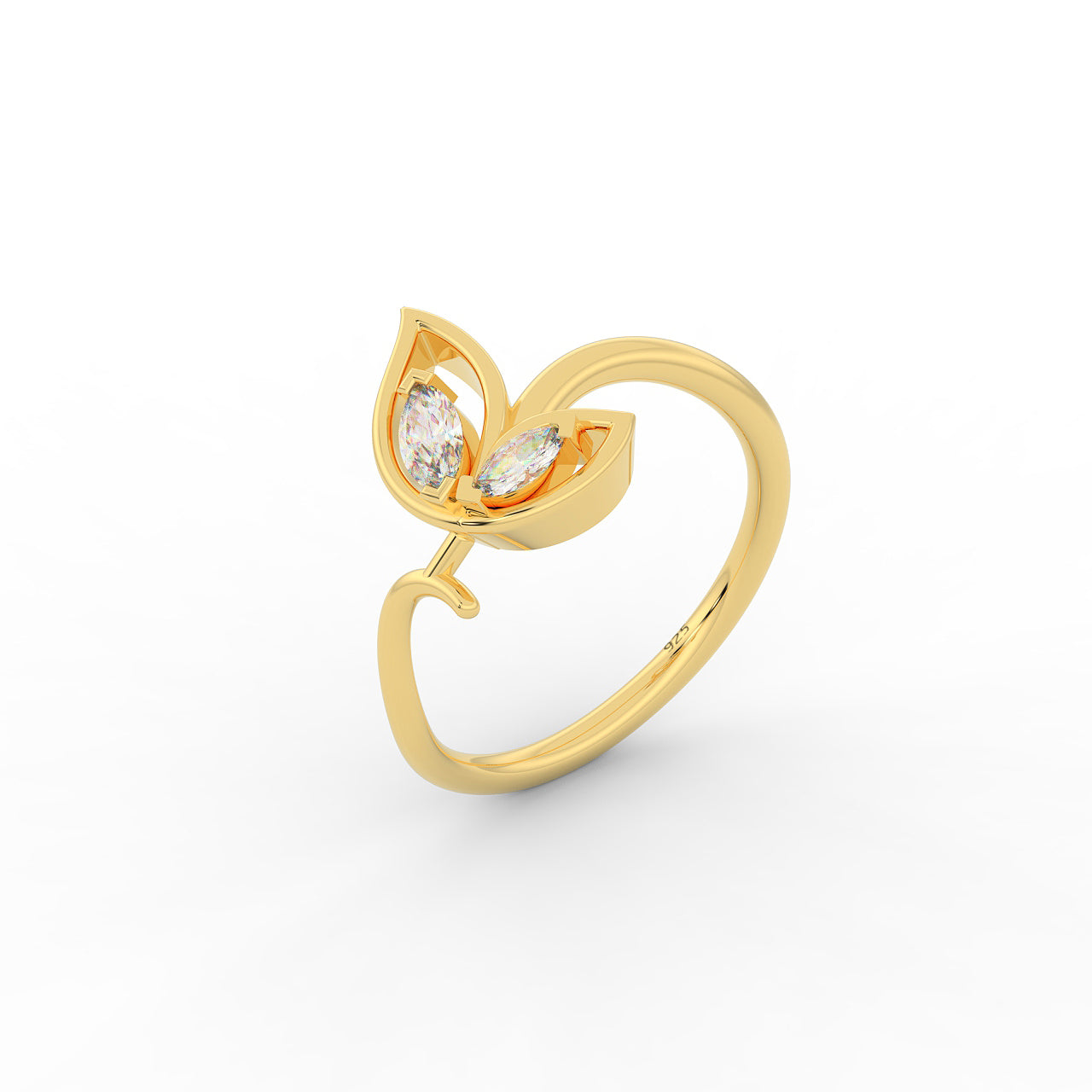 Sassy Winged Shaped Ring- Hallmarked 925 Sterling Silver Yellow Gold - sitabo