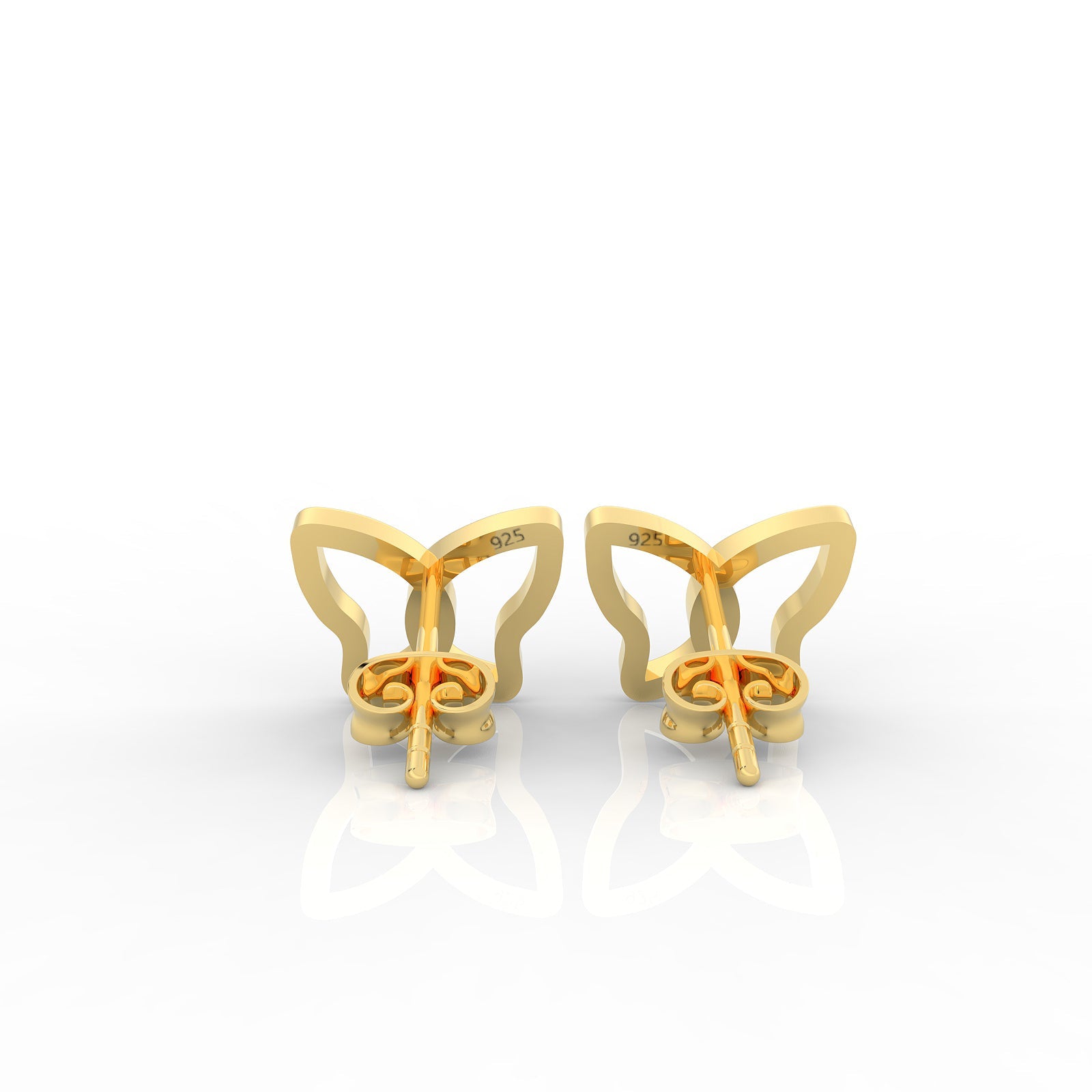 Flat Tiny Butterfly Earrings, Hallmarked 925 Sterling Silver - sitabo