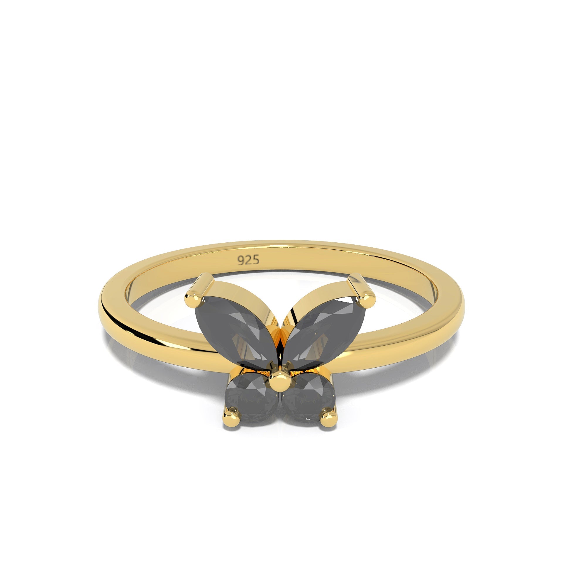 Black Butterfly Chunky Ring Yellow Gold Plated- Hallmarked 925 Sterling Silver Yellow Gold - sitabo