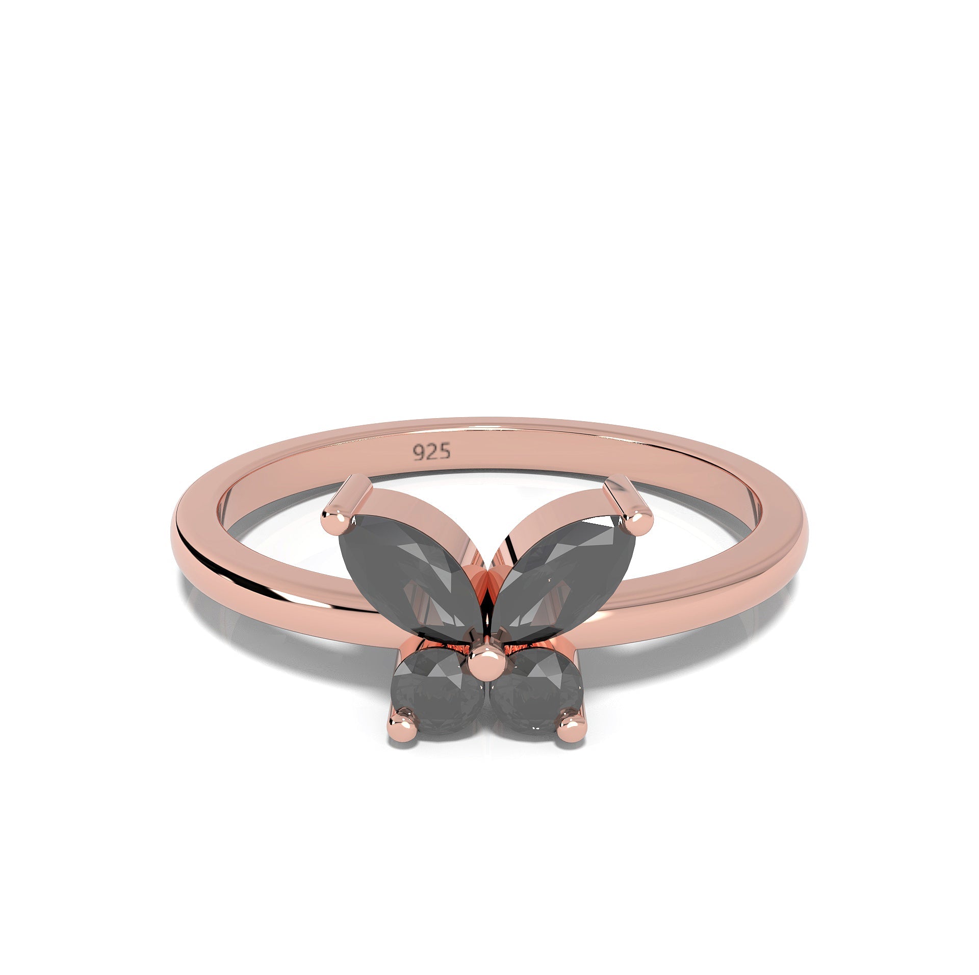 Black Butterfly Chunky Ring- Hallmarked 925 Sterling Silver Yellow Gold - sitabo