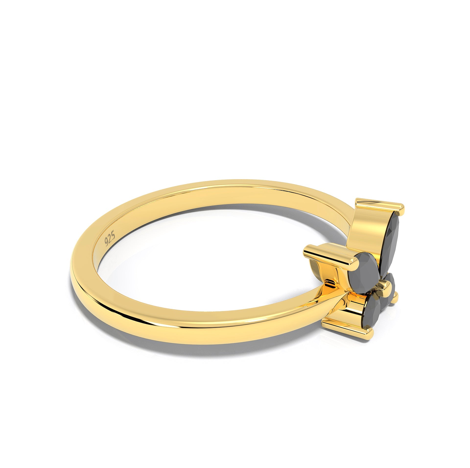 Black Butterfly Chunky Ring Yellow Gold Plated- Hallmarked 925 Sterling Silver Yellow Gold - sitabo