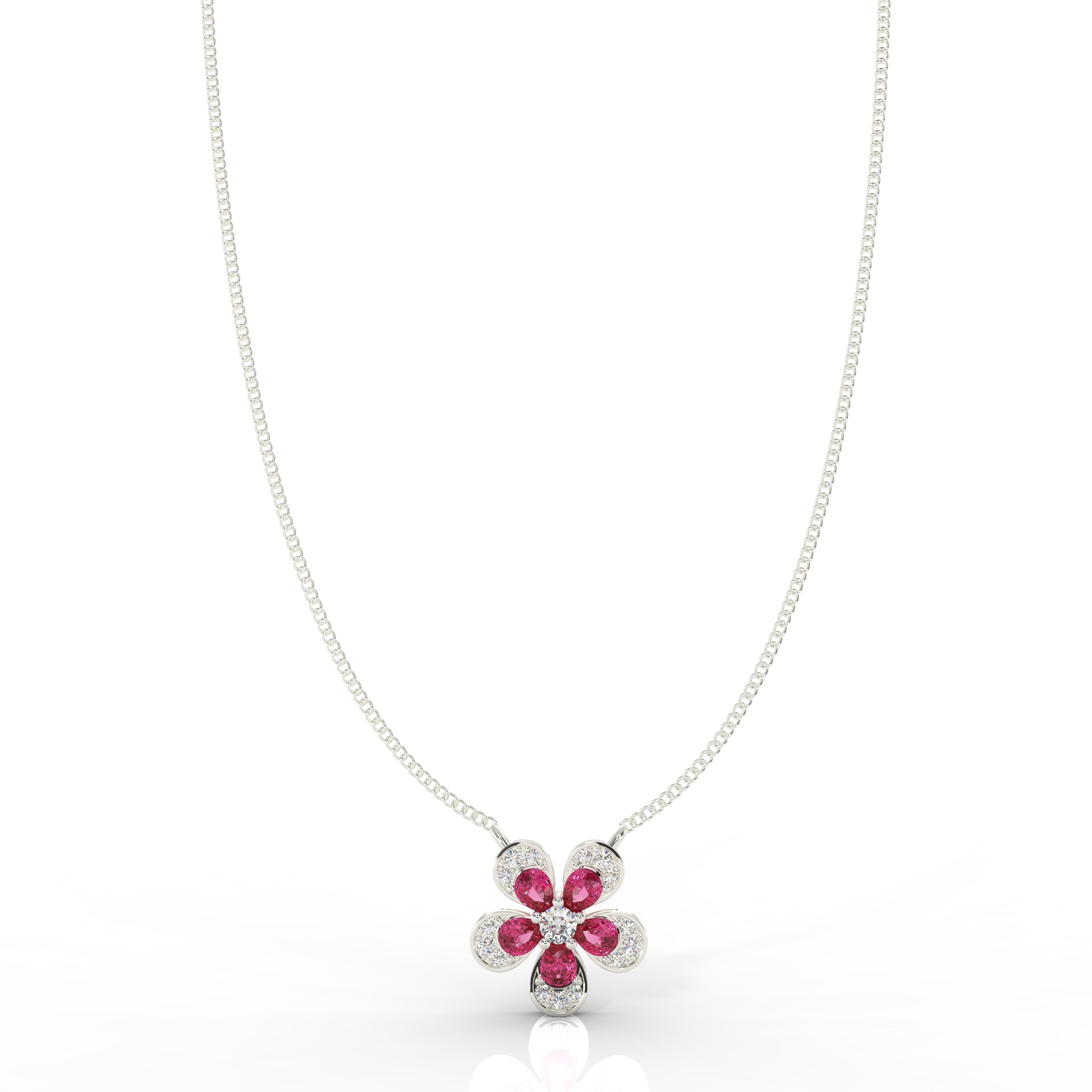 Daisy Flower Ruby Pendant With Chain, Hallmarked 925 Sterling Silver - sitabo