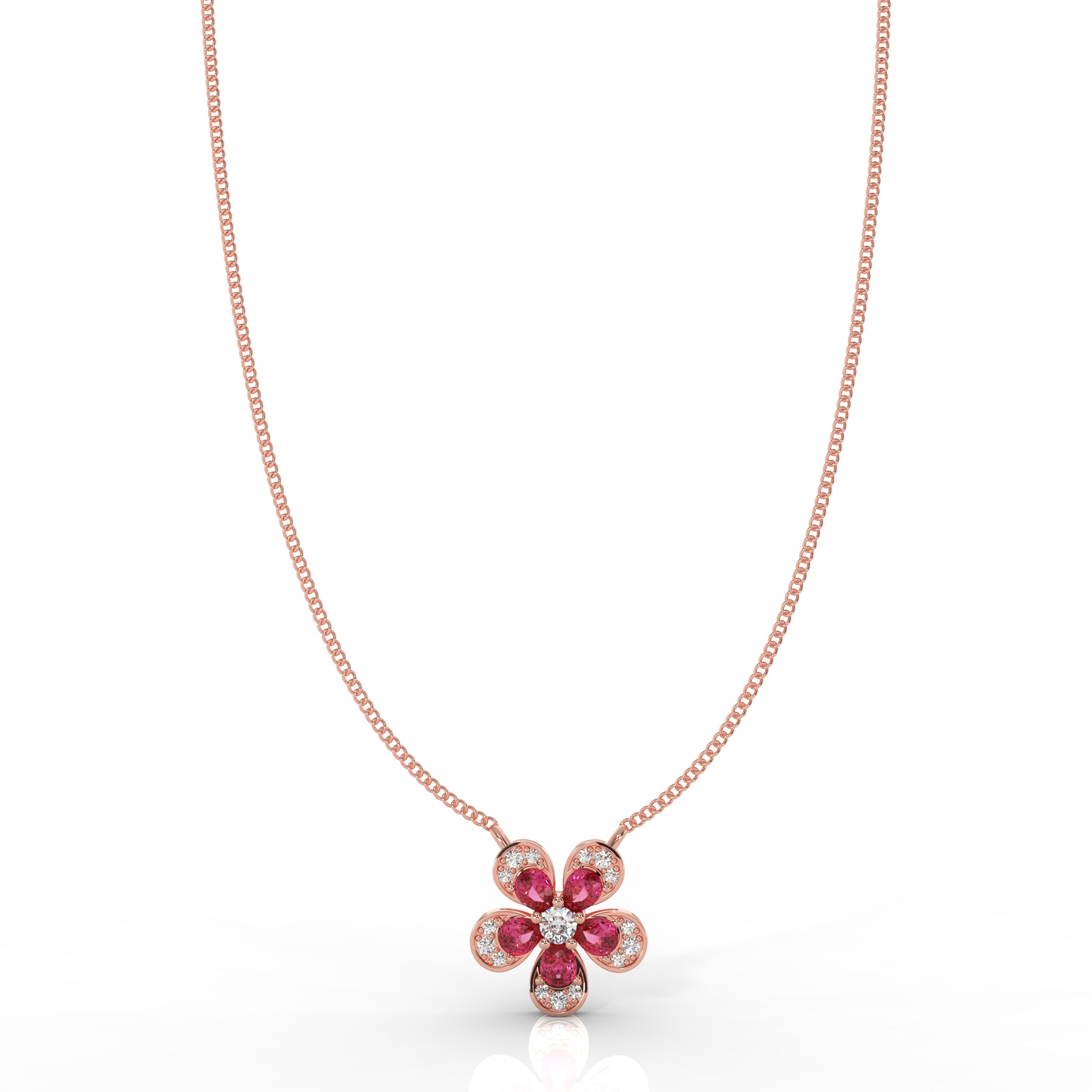 Daisy Flower Ruby Pendant With Chain, Hallmarked 925 Sterling Silver - sitabo