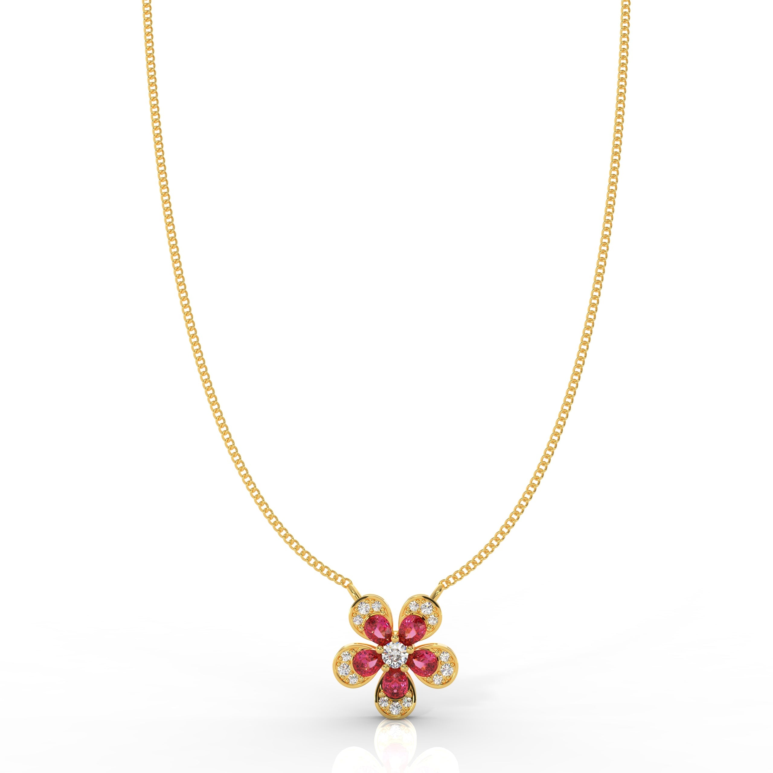 Daisy Flower Ruby Pendant With Chain, Hallmarked 925 Sterling Silver - sitabo