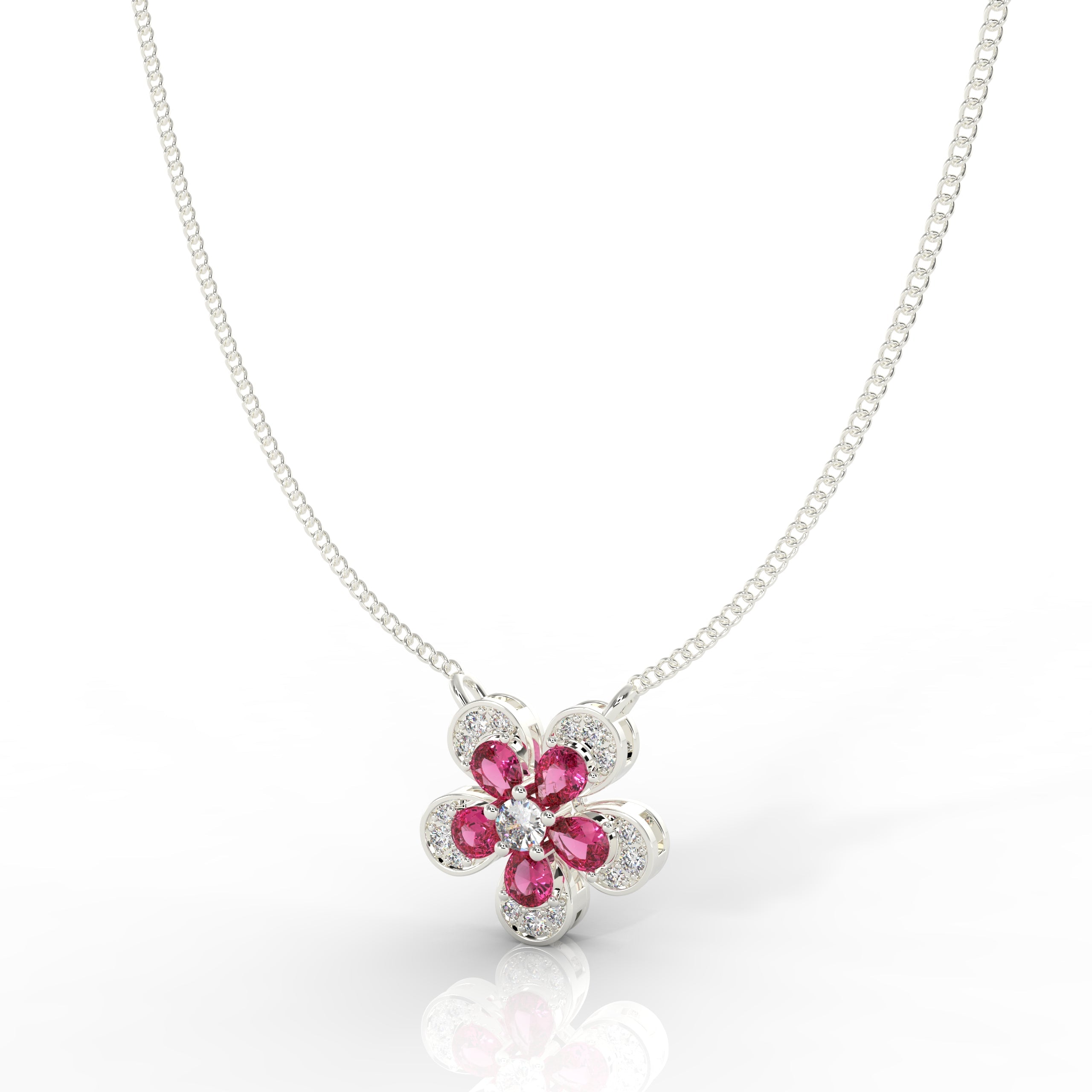 Daisy Flower Ruby Pendant With Chain, Hallmarked 925 Sterling Silver - sitabo