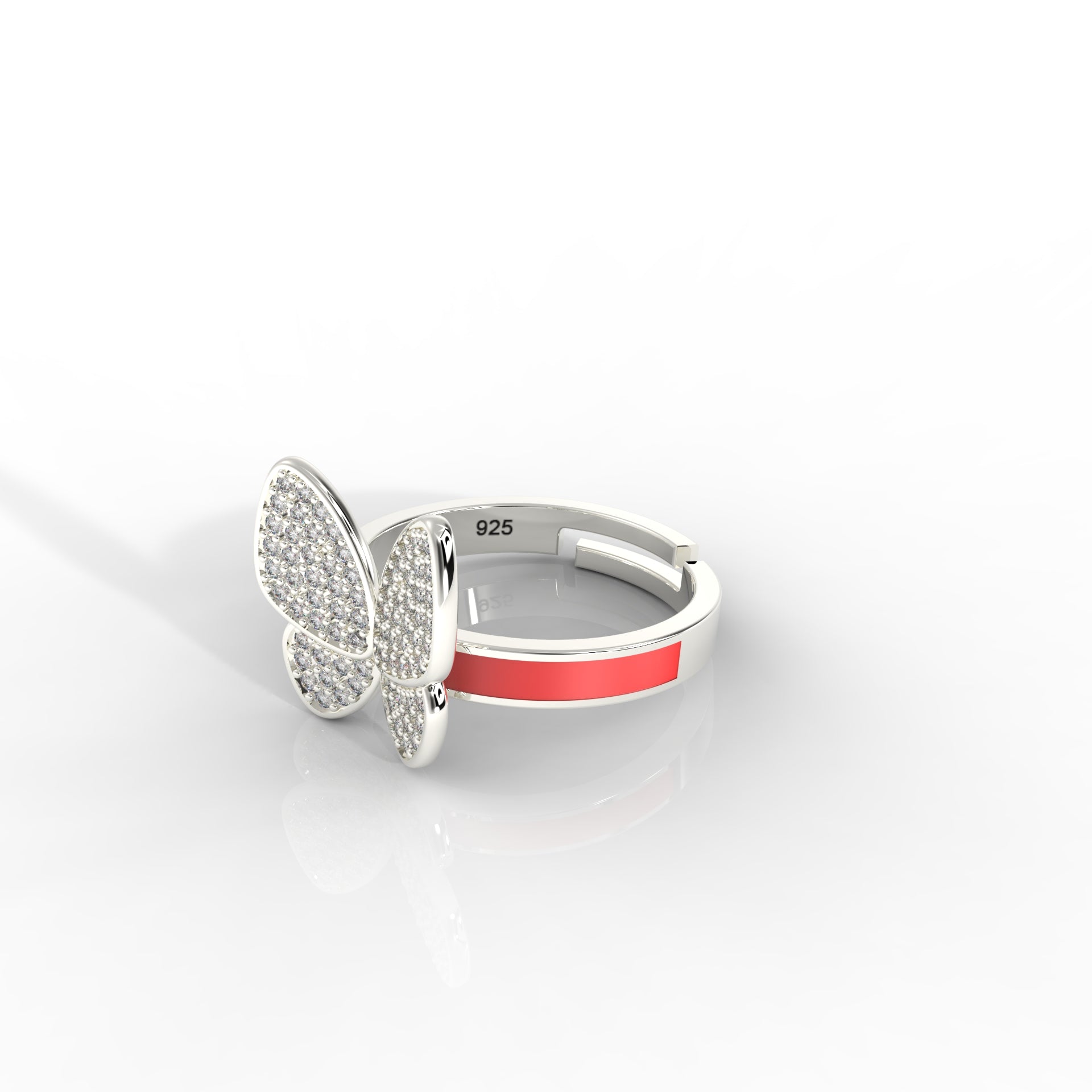 Women Personalized Butterfly Ring White Gold Plated- Hallmarked 925 Sterling Silver White Gold