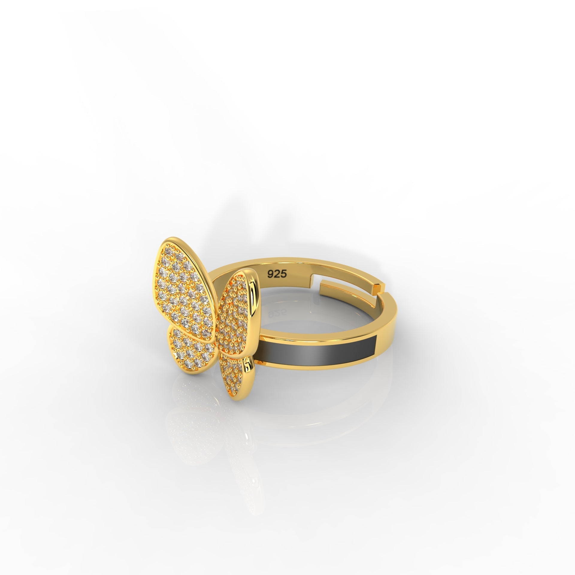 Women’s Personalized Butterfly Ring – Hallmarked 925 Sterling Silver Yellow Gold Plated | Elegant & Customizable Jewelry