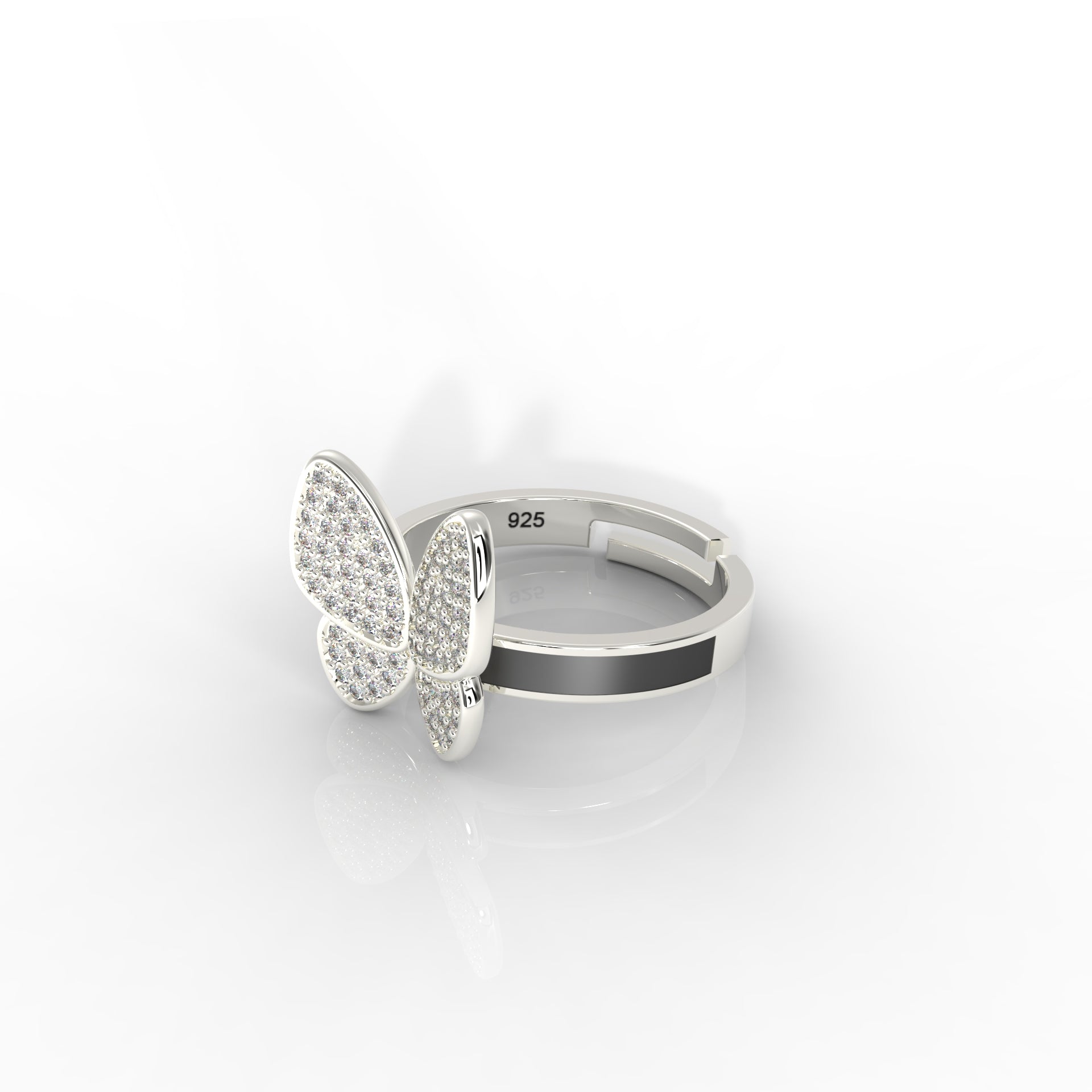 Women’s Personalized Butterfly Ring – Hallmarked 925 Sterling Silver, White Gold Plated with Black Enamel | Elegant & Customizable Jewelry for Every Occasion