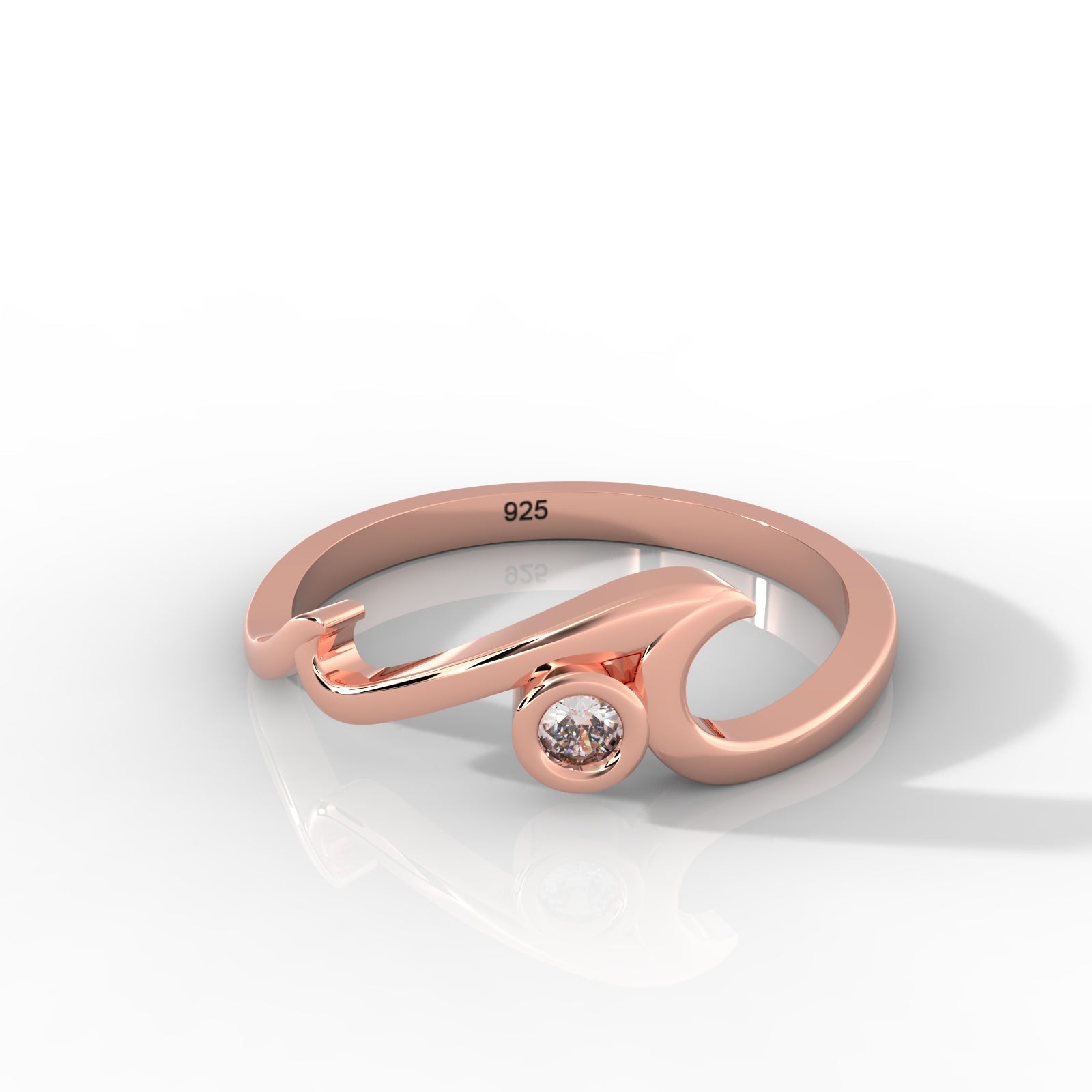 Ocean Wave Cubic Zircon Ring – Hallmarked 925 Sterling Silver Rose Gold Plated | Elegant & Sophisticated Jewelry