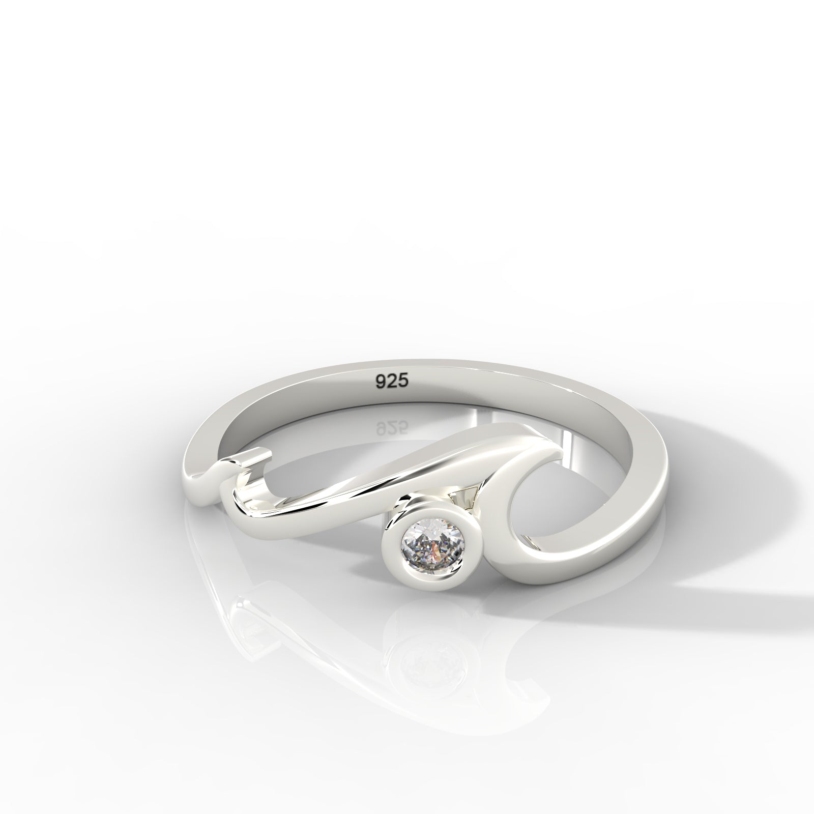Ocean Wave Cubic Zircon Ring – Hallmarked 925 Sterling Silver White Gold Plated | Elegant & Modern Jewelry