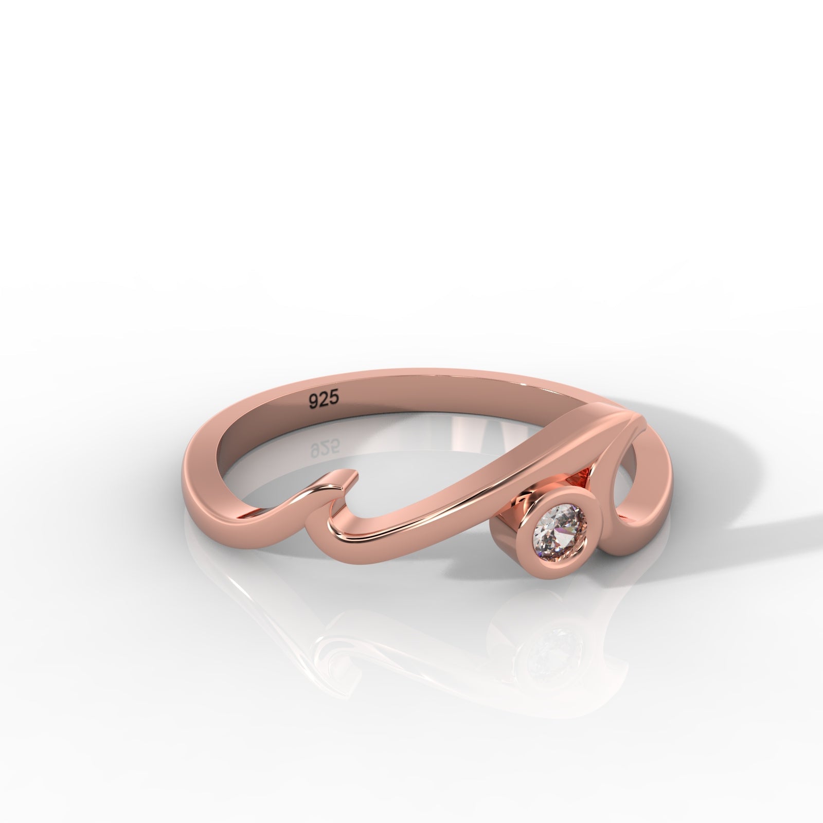 Ocean Wave Cubic Zircon Ring – Hallmarked 925 Sterling Silver Rose Gold Plated | Elegant & Sophisticated Jewelry