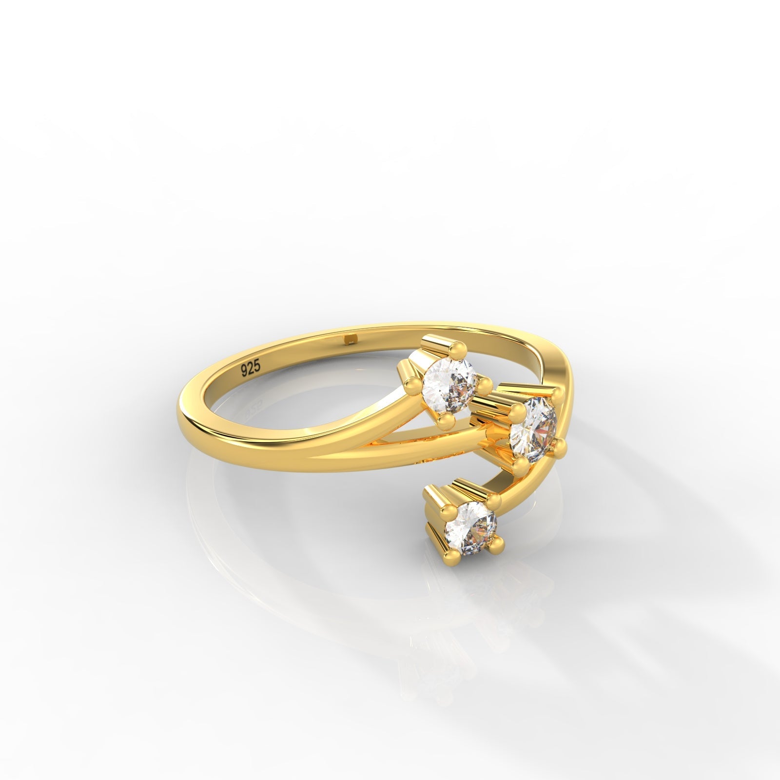 Nature Inspired Leaf Shaped Ring- Hallmarked 925 Sterling Silver Yellow Gold