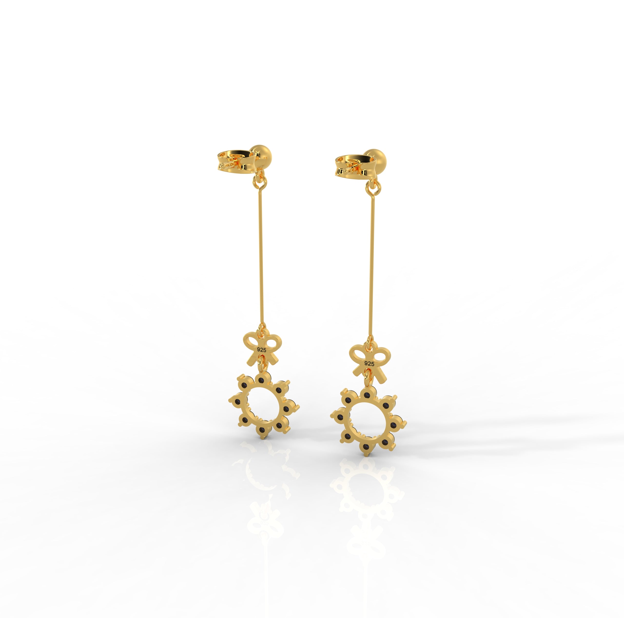 Celestial Circle Drop Threader Earrings, Hallmarked 925 Sterling Silver