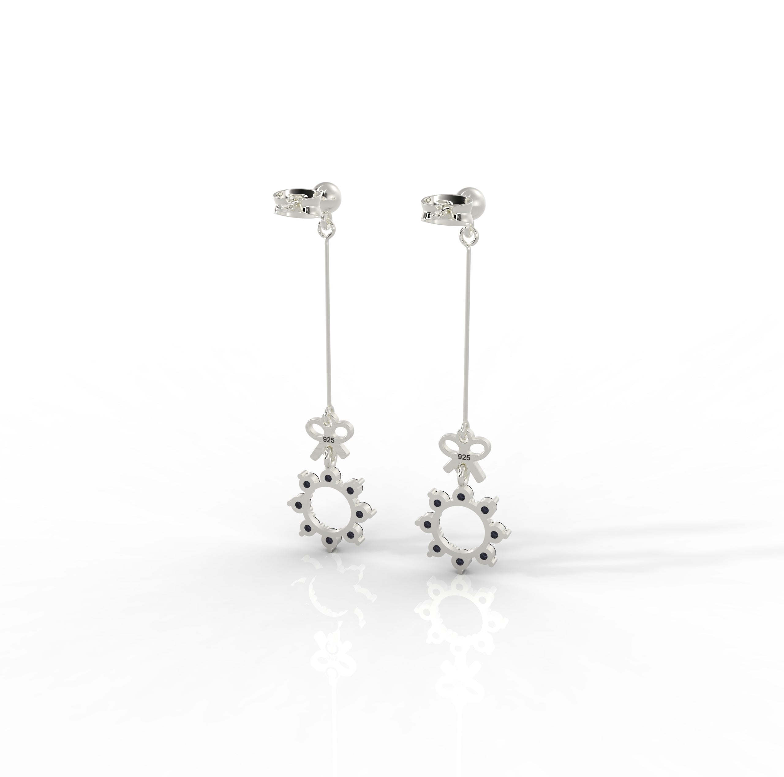 Celestial Circle Drop Threader Earrings, Hallmarked 925 Sterling Silver