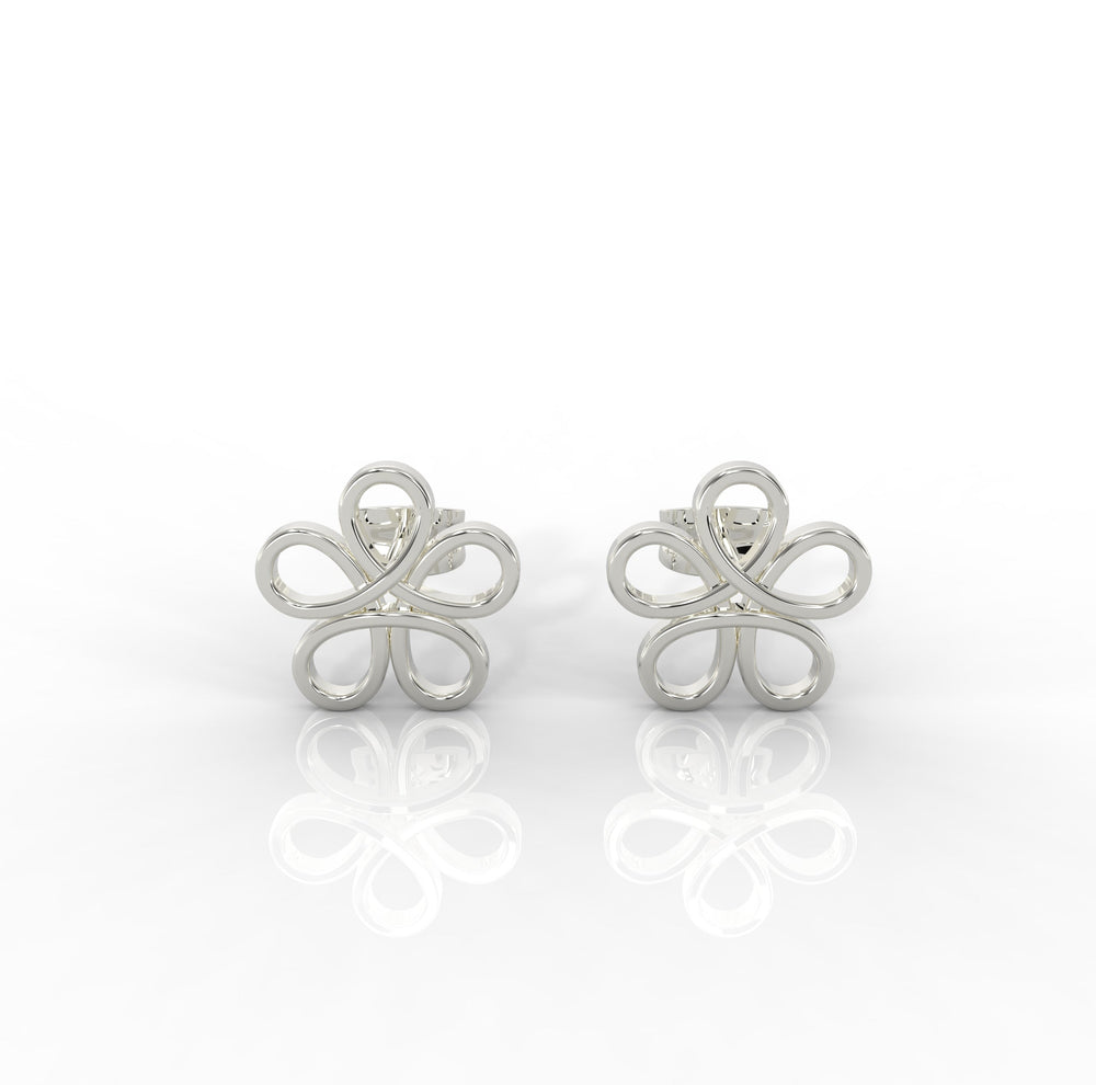 Modern Open Flower Stud Earrings For Her, Hallmarked 925 Sterling Silver
