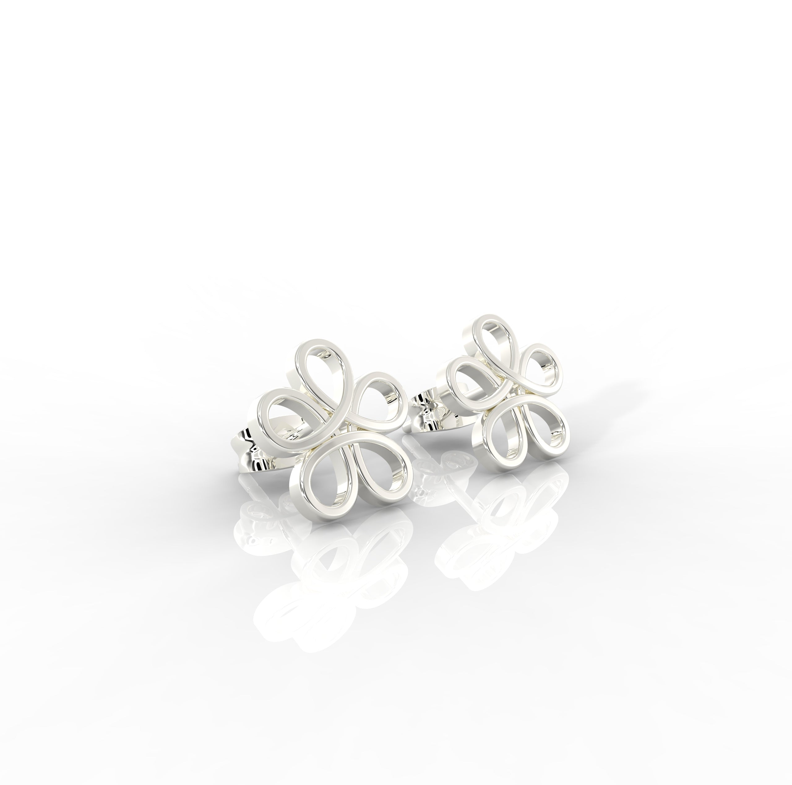 Modern Open Flower Stud Earrings For Her, Hallmarked 925 Sterling Silver