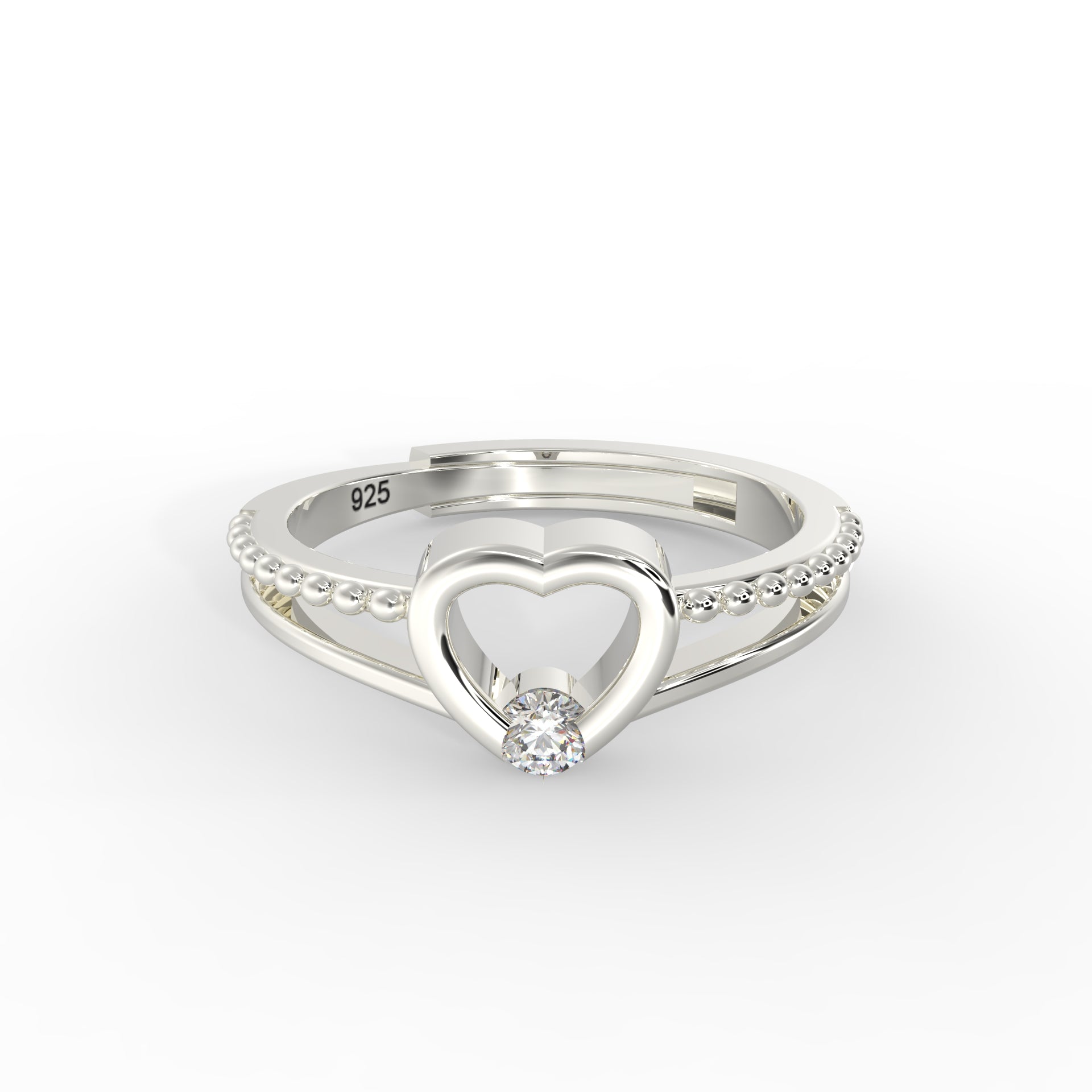 Romantic Heart Solitaire Ring – Sparkling Elegance in 925 Hallmarked Silve by Kesardeep
